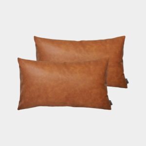 Homfiner – Set of 2 Faux Leather Lumbar Throw Pillow Covers