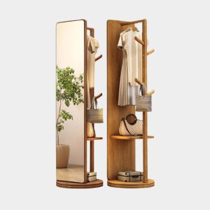 Fogude – Swivel Rotating Solid Wood Full Length Mirror with Coat Rack