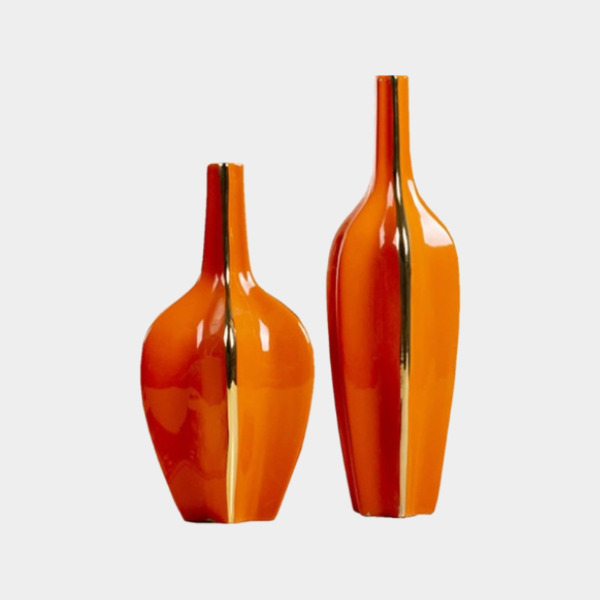 Teri - Orange Ling-Horn Ceramic Vase Set