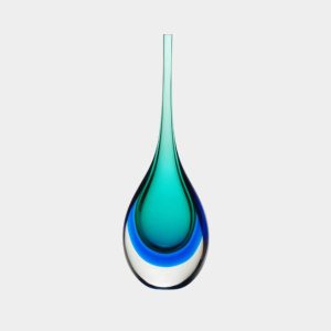 Ca dOro – Bicolor Blue-Green Hand Blown Murano-Style Glass Vase