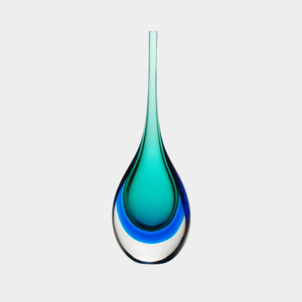 Ca dOro - Bicolor Blue-Green Hand Blown Murano-Style Glass Vase