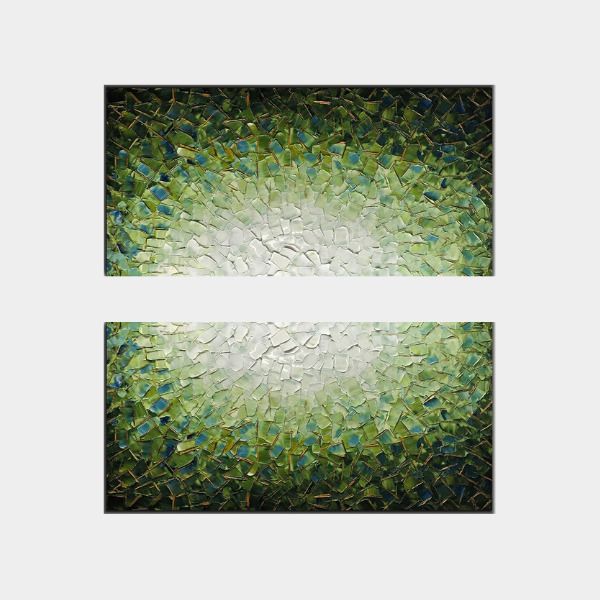 Yotree – Green Teal Abstract Oil Hand Painting on Canvas Set of 2